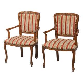 Wooden and Fabric Armchairs, 1950s, Set of 2 For Sale