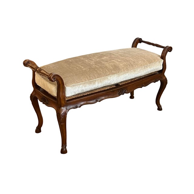 French French Louis XV Style Double-Seat Walnut Bench With Caned Seat For Sale - Image 3 of 12