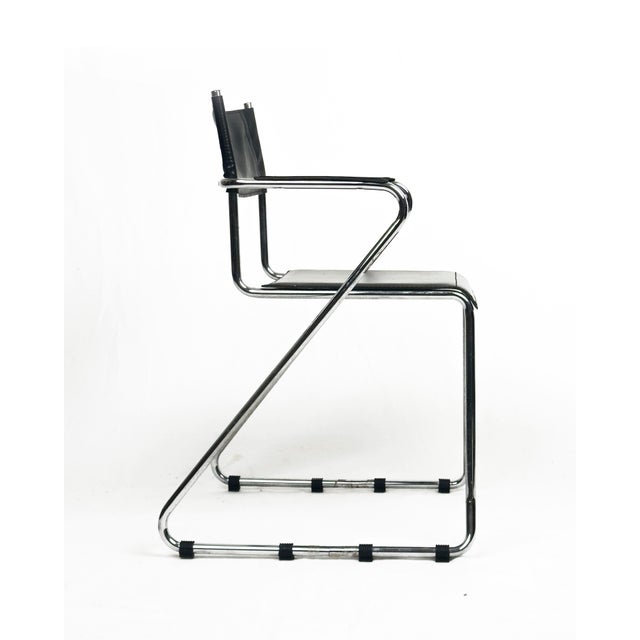 Vintage Cantilever Armchairs in Black Leather and Chrome, 1970s, Set of 4 For Sale - Image 4 of 8