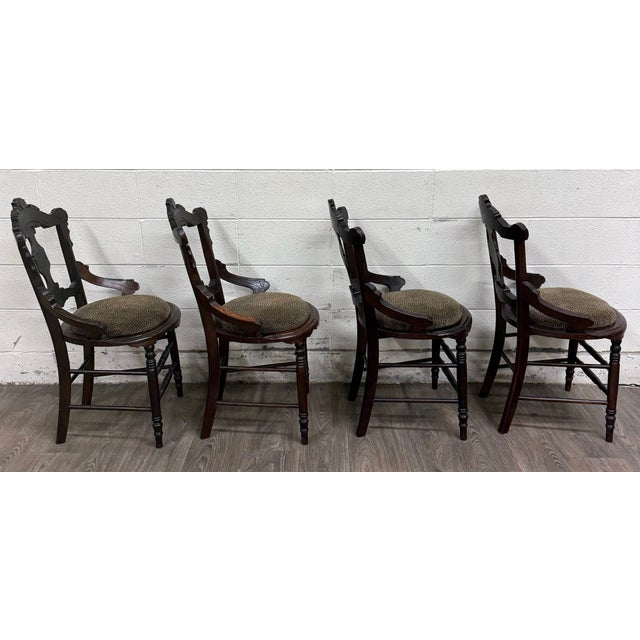 Antique Victorian Eastlake Style Walnut Dining Arm Chairs - Set of 4 For Sale - Image 11 of 14