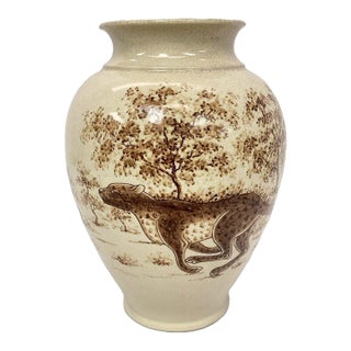 Rare Circa 2000 Maitland-Smith Hand-Painted Leopard Crackle-Glaze Vase For Sale