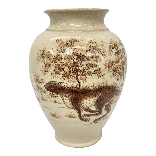 Rare Circa 2000 Maitland-Smith Hand-Painted Leopard Crackle-Glaze Vase For Sale