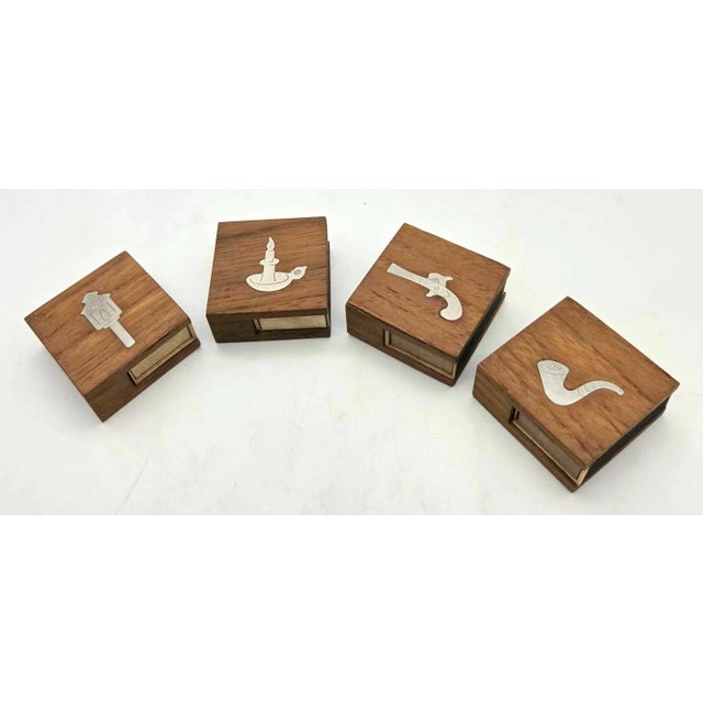 Mid-Century Modern 1960s Dansk Teak Wood & Pewter Match Boxes, Set of 4 For Sale - Image 3 of 12