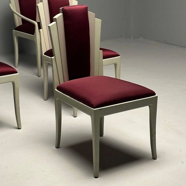 1960s Vladimir Kagan Mid-Century Modern, Six Eva Dining Chairs, Lacquer, Maroon Fabric For Sale - Image 5 of 12
