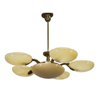 Art Nouveau Six-Light Brass Chandelier by Jencik, Czechoslovakia, 1920s For Sale