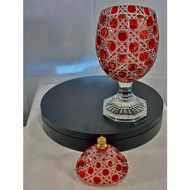 Revival Imperial Ruby Crystal Egg, Bonbonniere, Candy Dish Etched Base With "Faberge" With Original Presentation Box & Certificate For Sale - Image 10 of 18