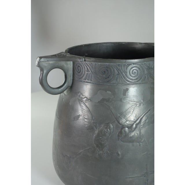 Art Nouveau Pewter Kayser Birds Flowers Vase, 1900s For Sale - Image 6 of 12