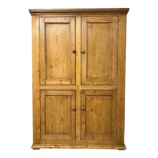 19th Century English Pine Wardrobe Cabinet For Sale