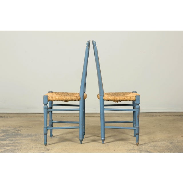 Blue Set of Six French Louis XVI Style Dining Chairs, Painted Wood, 1900 For Sale - Image 8 of 18