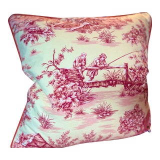 Pink Vintage Toile Decorative Pillow Cover | 20x20 For Sale