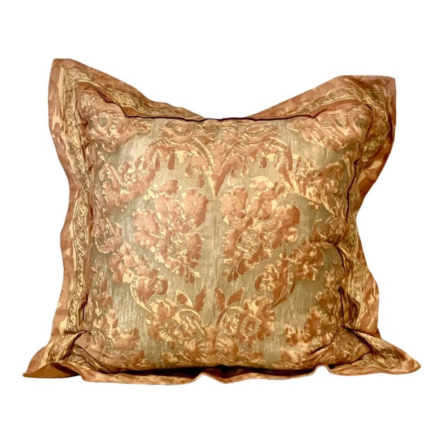 Luxury Large Damask Bronze Tone Pillow With Feather Insert For Sale