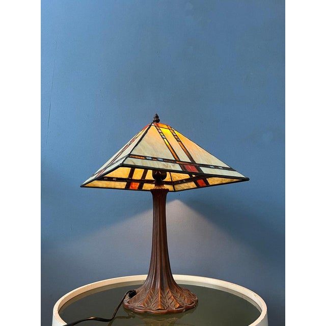 Vintage Table Lamp in Stained Glass For Sale - Image 5 of 11