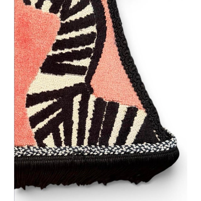 Handmade Zebra Velvet Lampshade in Regal Farlow Fabric in Pink and Blue With Black Fringe For Sale - Image 6 of 7