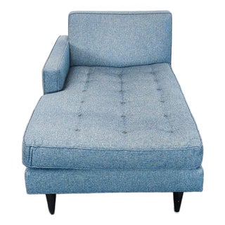 Room & Board Reese Blue Modern Tufted Chaise Lounge Sofa For Sale
