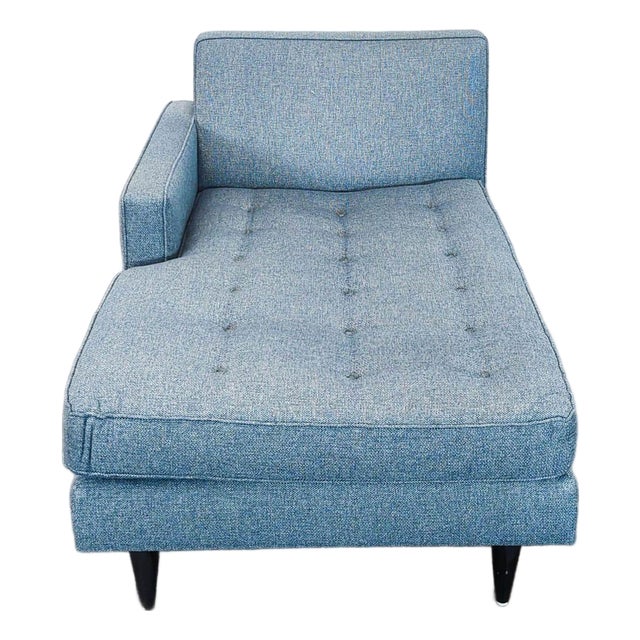Room & Board Reese Blue Modern Tufted Chaise Lounge Sofa For Sale