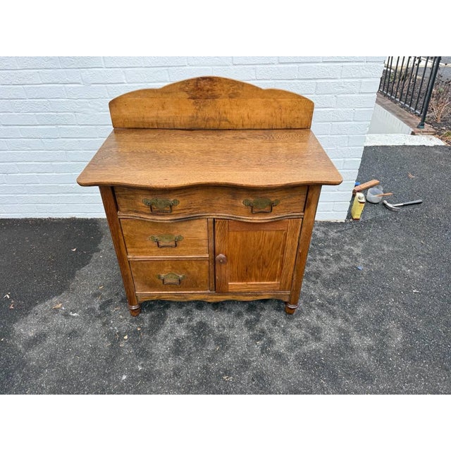 Antique 19th Century Victorian Oak Washstand Cabinet With Knapp Joints For Sale - Image 12 of 16