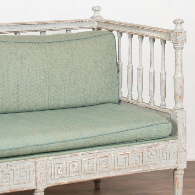19th Century Swedish Gustavian Gray Painted Bench Settee For Sale - Image 11 of 13