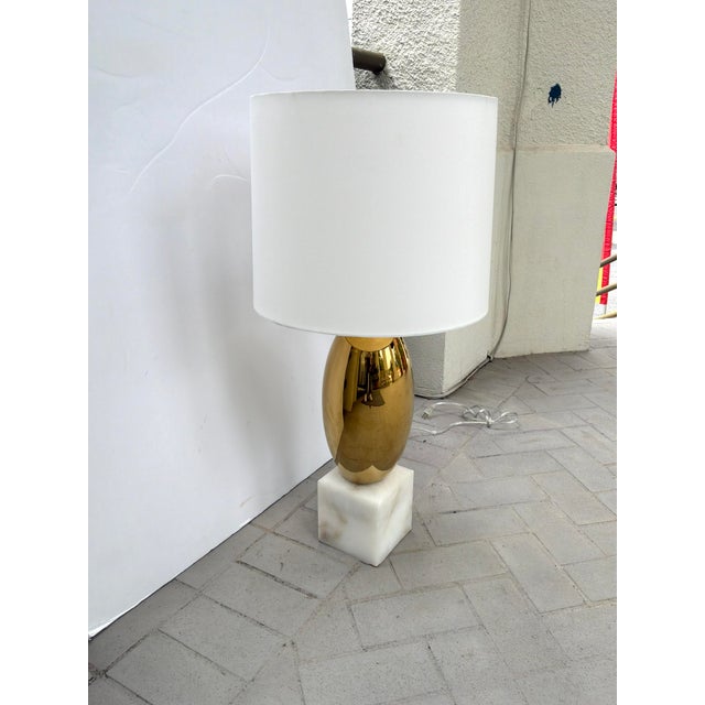 Modern Brass Lamp on Marble Cube Base For Sale - Image 4 of 7