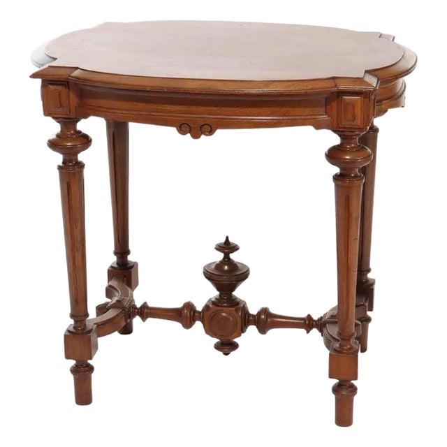 Antique Renaissance Revival Walnut Turtle Top Side Table C1890 For Sale