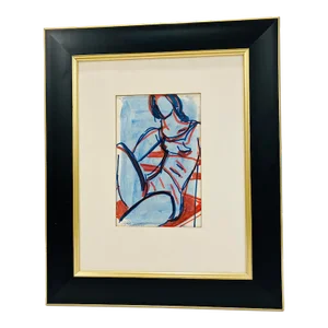 1970s Female Painting Signed Itzhak Sankowsky, Framed