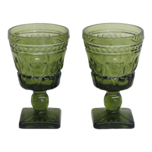 Indiana Glass Colony Park Lane Avocado Green Goblets Cups Set of Two