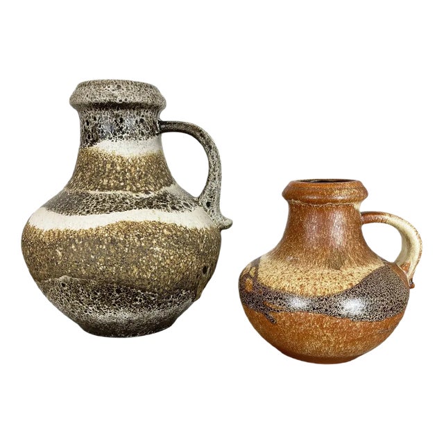 Multi-Colored Pottery Fat Lava Vases from Scheurich, Germany, 1970s, Set of 2 For Sale