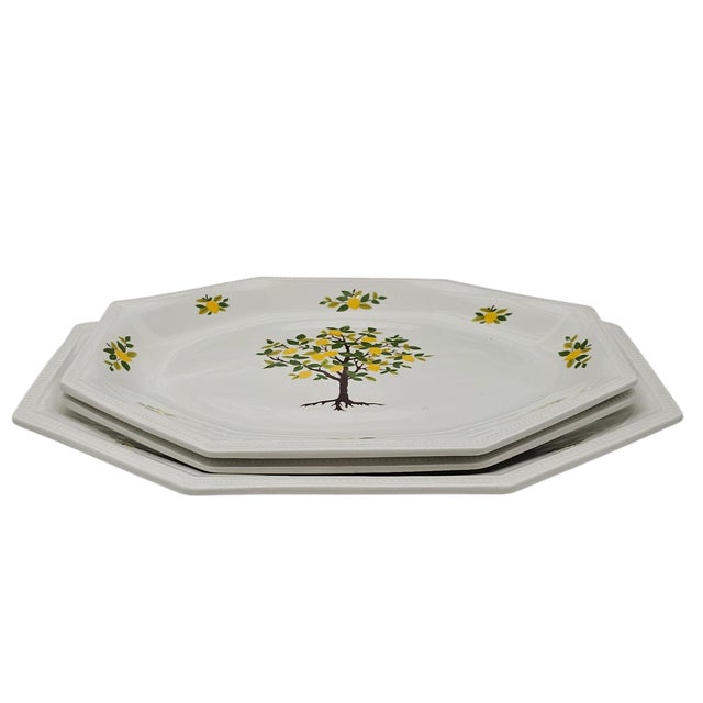 Johnson Brothers Set of 3 Johnson Brothers “Lemon Tree” Octagonal Ironstone Platters – 14” English Country Style For Sale - Image 4 of 8