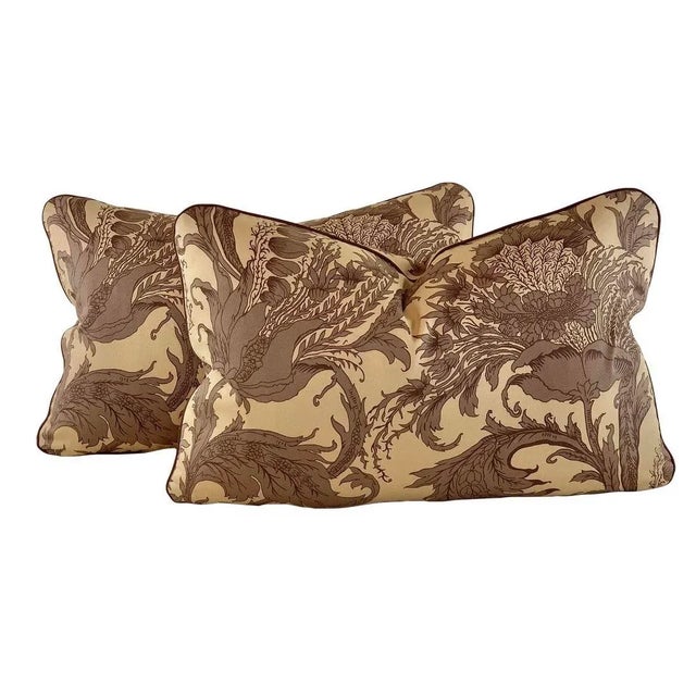 Designer Vicki Payne Free Spirit Crewel Taupe & Brown Block Print Botanical Floral Leaf Pillow Covers- 3 Pieces For Sale In Jacksonville, FL - Image 6 of 8
