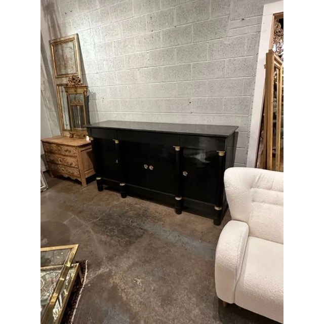 Transitional French Empire Black Lacquered Buffet For Sale - Image 3 of 10