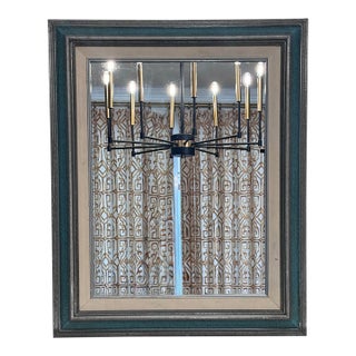 Mid Century Traditional Mint Green & Silver Wood Wall Mirror For Sale