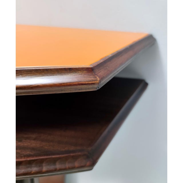 Vintage Beech and Walnut Root Console Table with Orange Glass Top, 1950s For Sale - Image 10 of 15