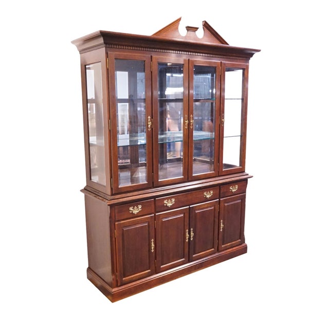 Cresent Furniture Solid Cherry Traditional Style 75" Buffet W. Lighted Display Pediment China Cabinet 8252 8272 For Sale - Image 4 of 18