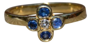 The Carson: Yellow Gold Sapphire and Diamond Alhambra Ring