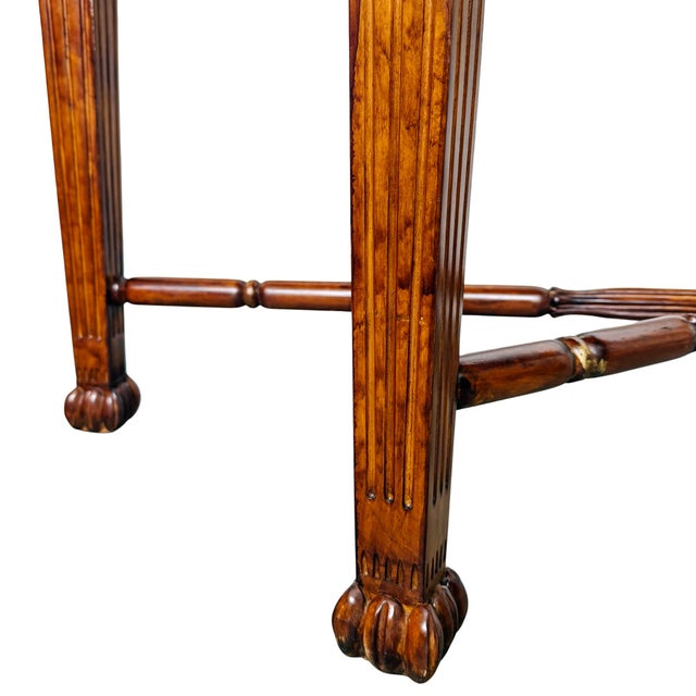 Neoclassical Fluted Demilune Console Table With Pineapple Finial Stretcher & Gold Leaf For Sale - Image 9 of 14