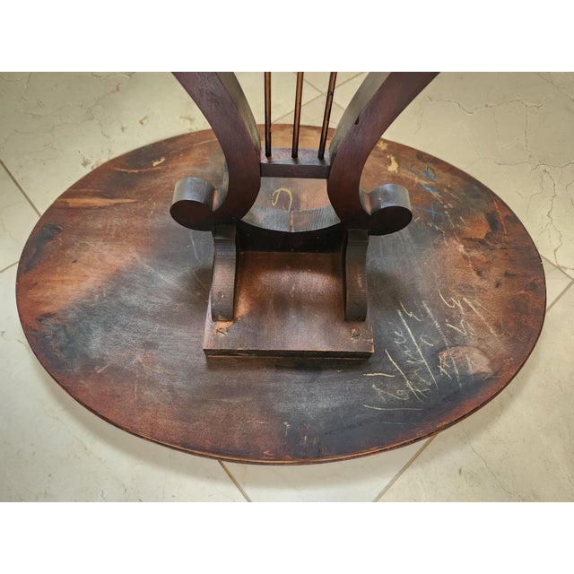 1960s 1960s Pair of Victorian Style Lyre Harp Side Tables - Mahogany For Sale - Image 5 of 11