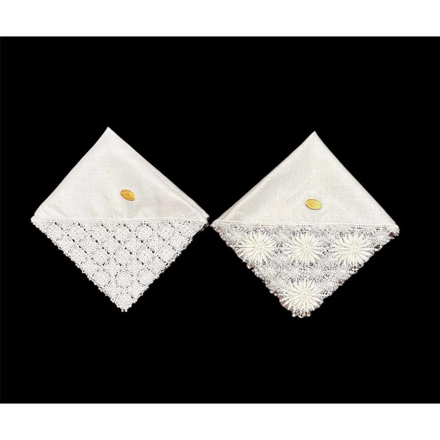 Vintage Austrian Heirloom Lace Bridal Hanky Wedding Linen Cotton Handkerchiefs Made in Austria -a Pair For Sale - Image 12 of 12
