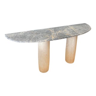 1970s Italian Marble and Travertine Console Table Half Round Top For Sale