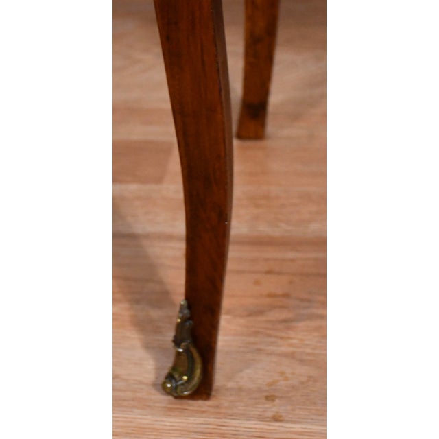 French 1900 French Louis XV Walnut Satinwood Marble Top Nightstand Bedside Table For Sale - Image 3 of 14