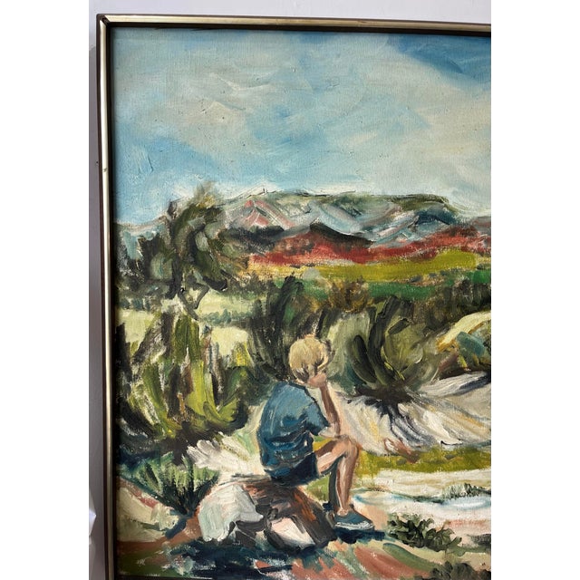 Wood 1990s Scarborough Acrylic on Canvas Painting of a Boy in the Country For Sale - Image 7 of 11