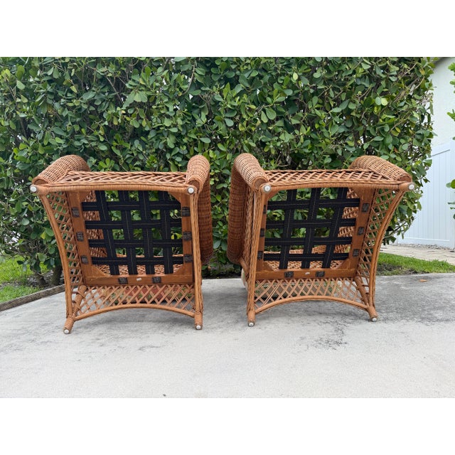 Vintage Palm Beach Style Rolled Arm Wicker Lounge Chairs – A Pair For Sale - Image 10 of 12