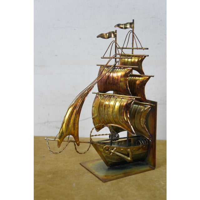 Mid Century Brass Nautical Maritime Sailboat Clipper Ship Library Bookends For Sale - Image 4 of 13