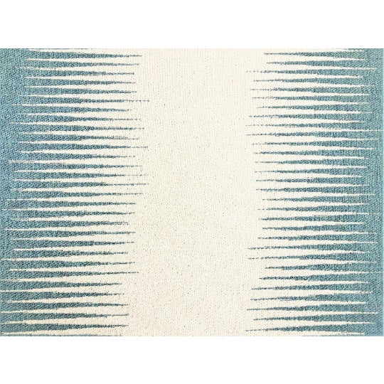 55" wide Vern Yip Aqua water and stain resistant geometric woven ikat upholstery drapery fabric in beige and French blue....
