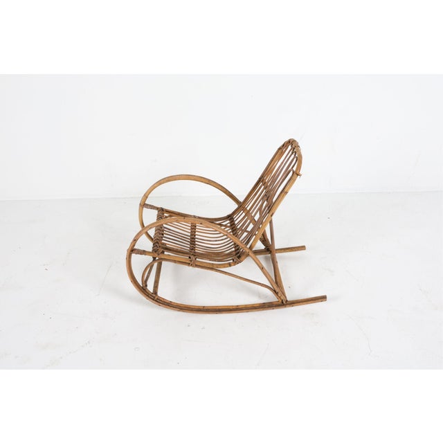 Mid-Century Modern Mid Century Danish Child's Bamboo & Rattan Rocking Chair For Sale - Image 3 of 8