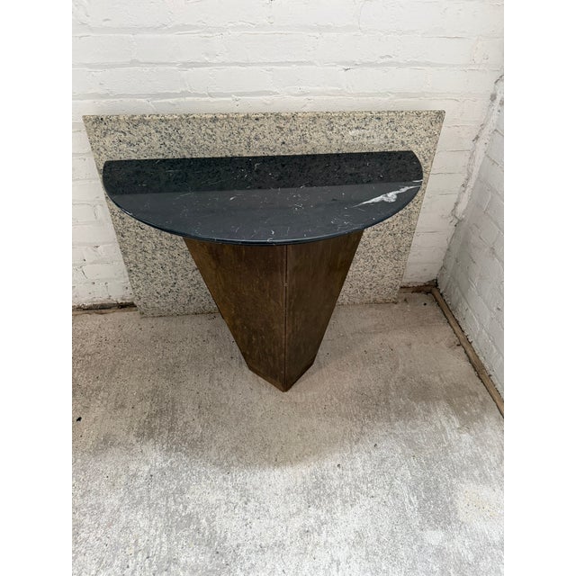 Contemporary Contemporary Sculptural Corten Steel Console Table With Black Marble Top and Granite Back Panel For Sale - Image 3 of 9