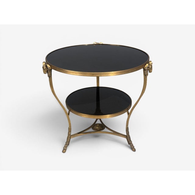 Louis XVI Style, Rams Head Gueridon, Bronze, Black Stone, France, 20th C. For Sale - Image 4 of 14