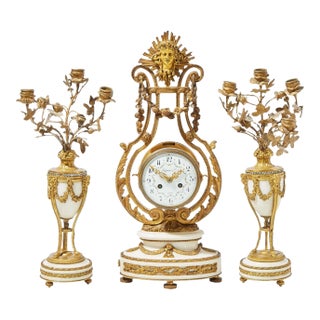 Tiffany & Co, French Louis Xvi, Clock, Garniture Set, Bronze, Marble, France For Sale