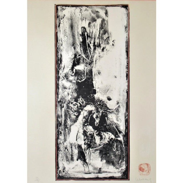This artwork "titled "Horses #IV" 1974 is an original color lithograph, with embossing by French/Vietnamese artist Hoi...