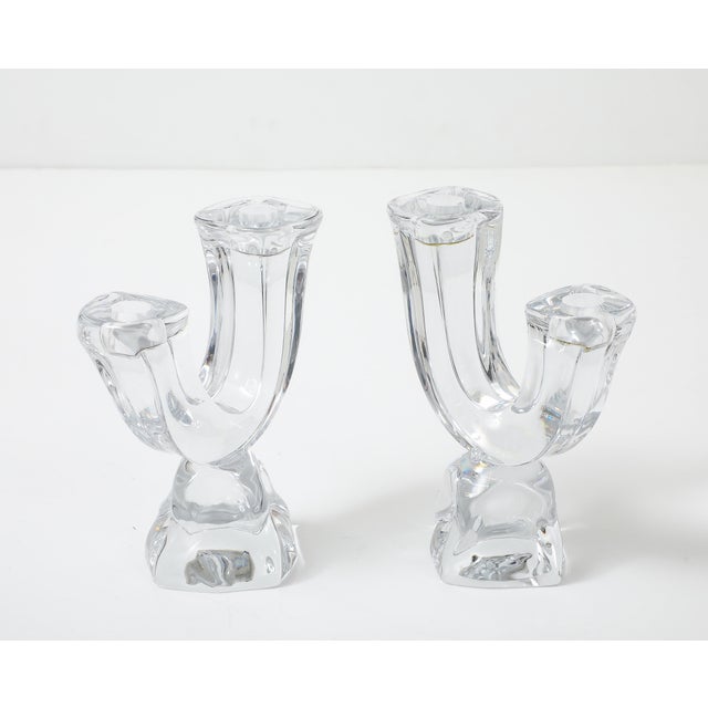 Glass 1970's Daum France Crystal Glass Candle Holders - A Pair For Sale - Image 7 of 12