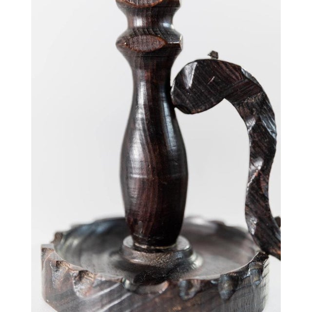 Vintage Italian Brutalist Handcarved Dark Wood Candleholder, 1960s For Sale - Image 5 of 11