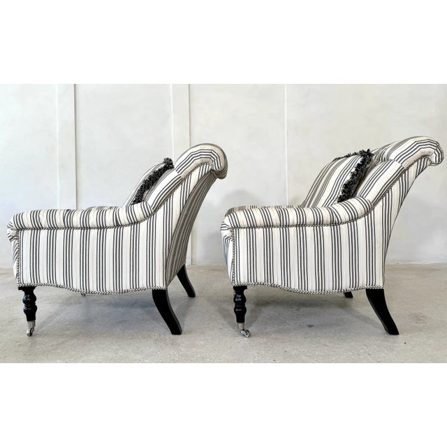 Wood (2) Ralph Lauren Mayfair Tufted Chairs in Ebony and Ivory Silk For Sale - Image 7 of 14